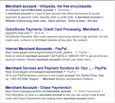 SEO keyword strategy: Search engine result page for generic keyword search