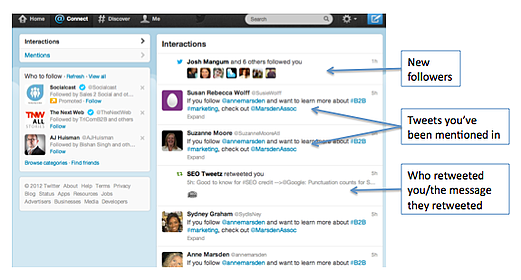 Twitter Connect page - twitter interactions