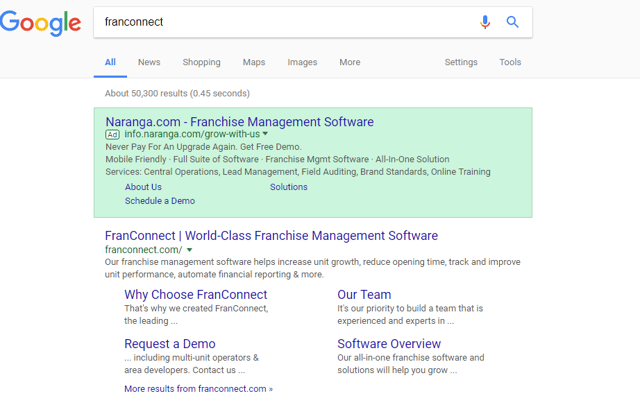 Competitor PPC campaign for SaaS company example