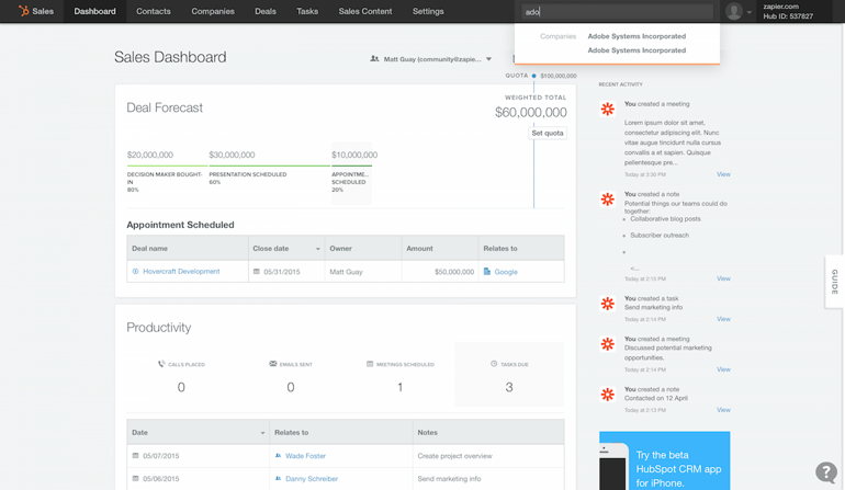 HubSpot CRM Dashboard