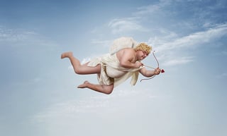 A painting of cupid flying about to strike a B2B company and marketing agency with love arrows